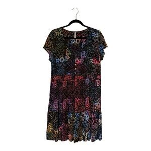 Blue Sky Rainbow Floral Black Sharpie Dress - Size Large